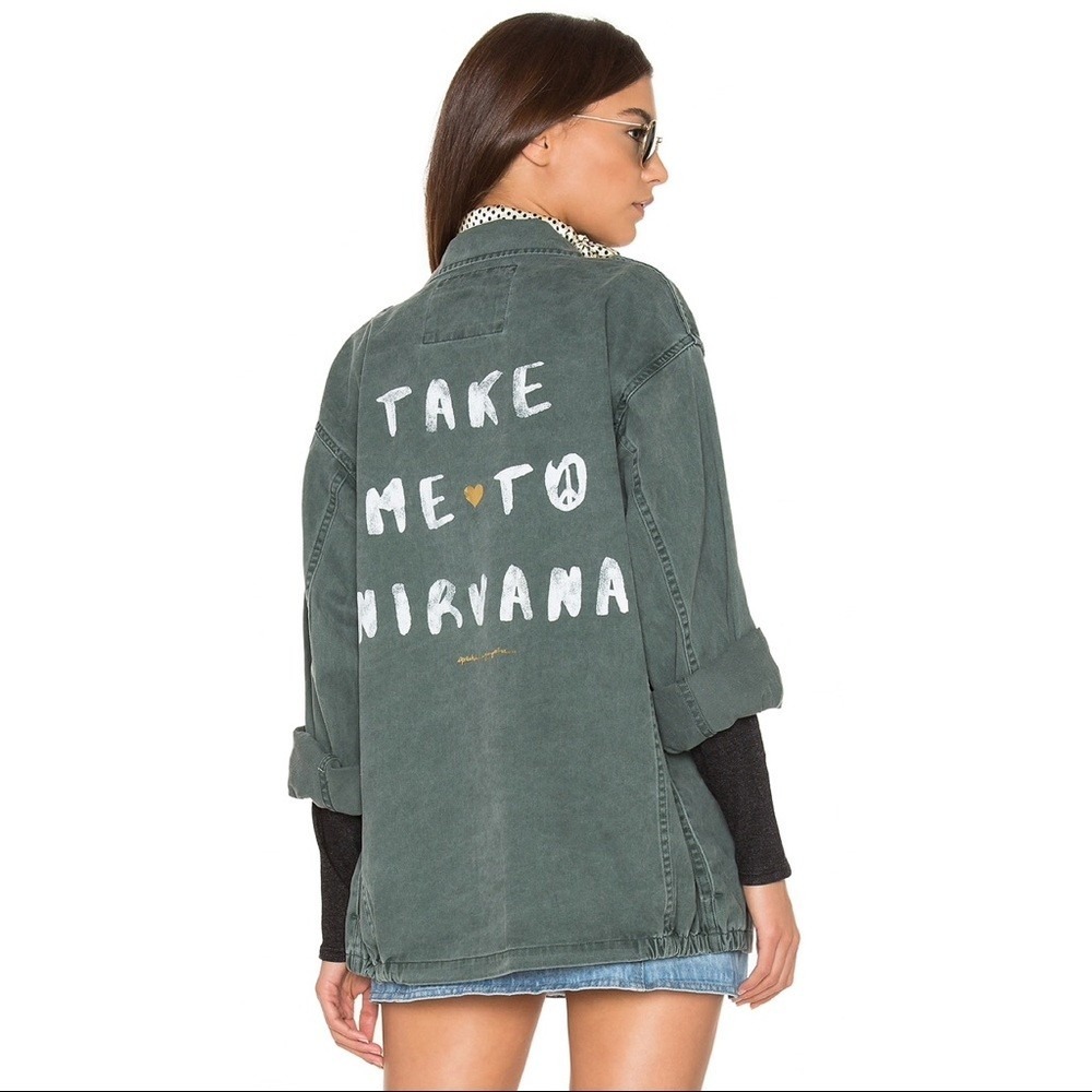Spiritual Gangster Take Me To Nirvana Jacket Green Utility Military Graphic M